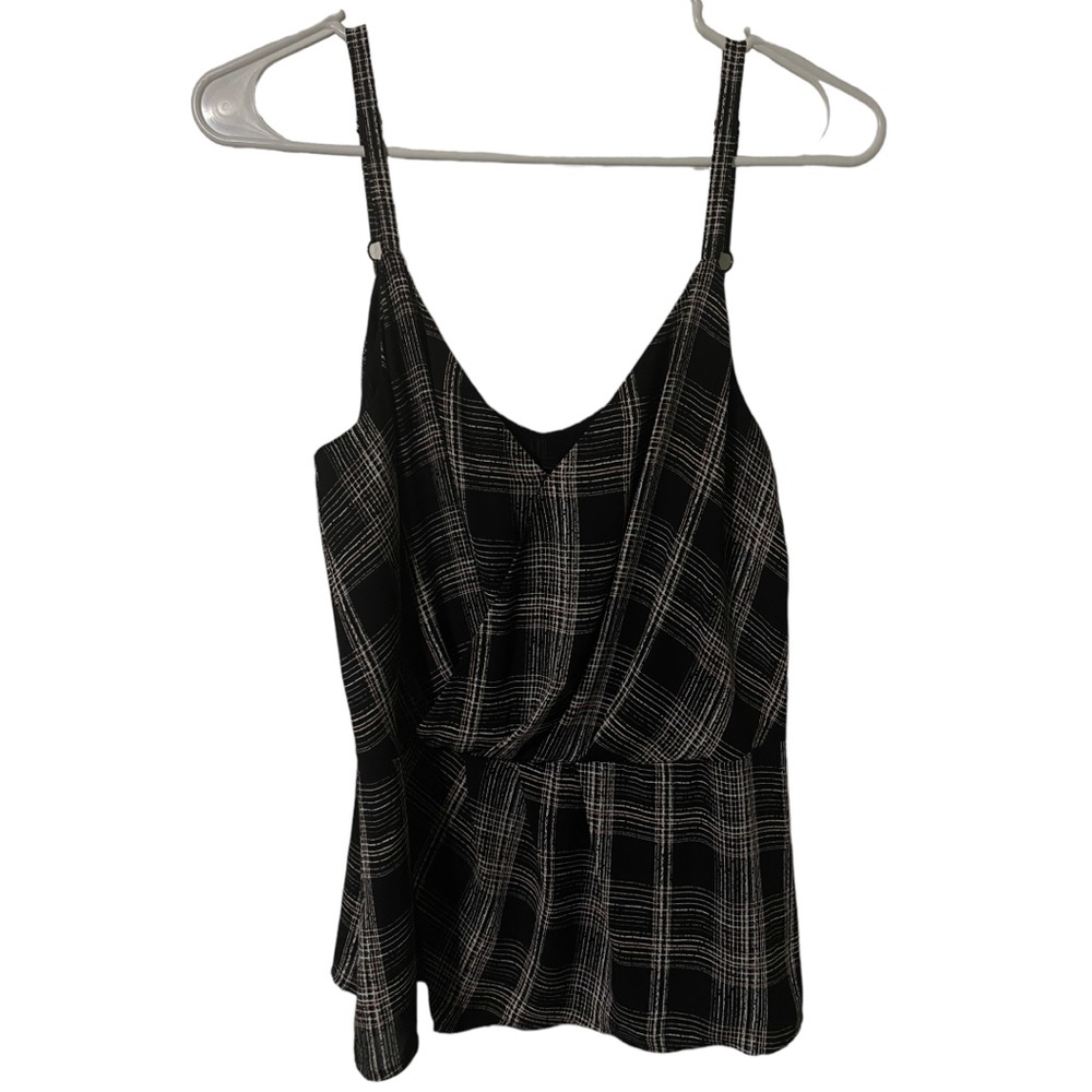 White House Black Market Plaid Cami Spaghetti Strap Blouse, Sleeveless, Size 6